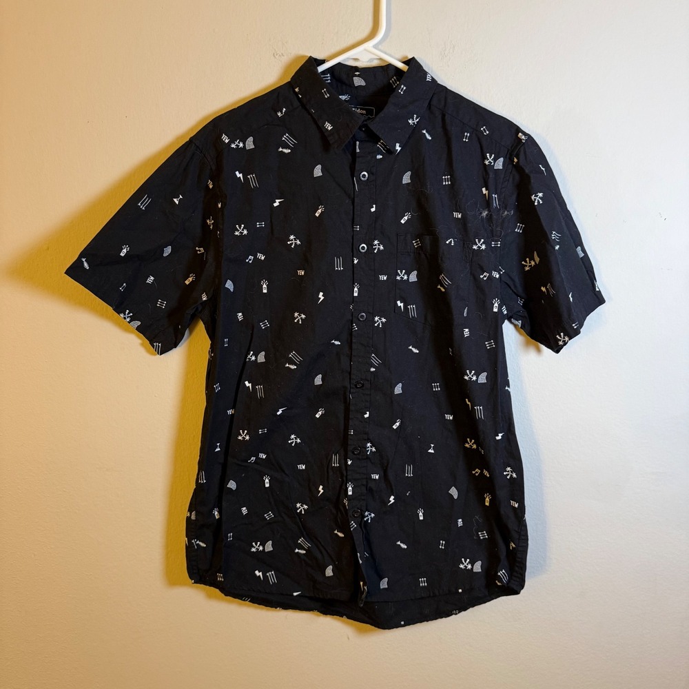 Eidon Mens‎ Black Novelty Print Short Sleeve Button Down Surf Shirt Size M